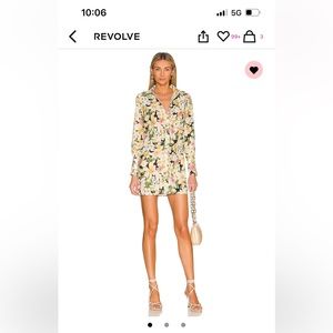 long sleeve button up shirt dress. White with floral pattern.